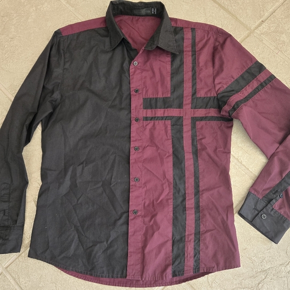 New funky colorblock shirt sz L maroon & black Jeansian - Picture 1 of 3